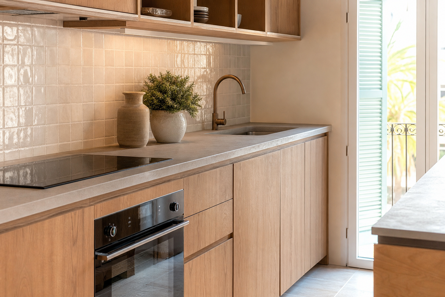 Cocina mediterránea reformada con madera natural
